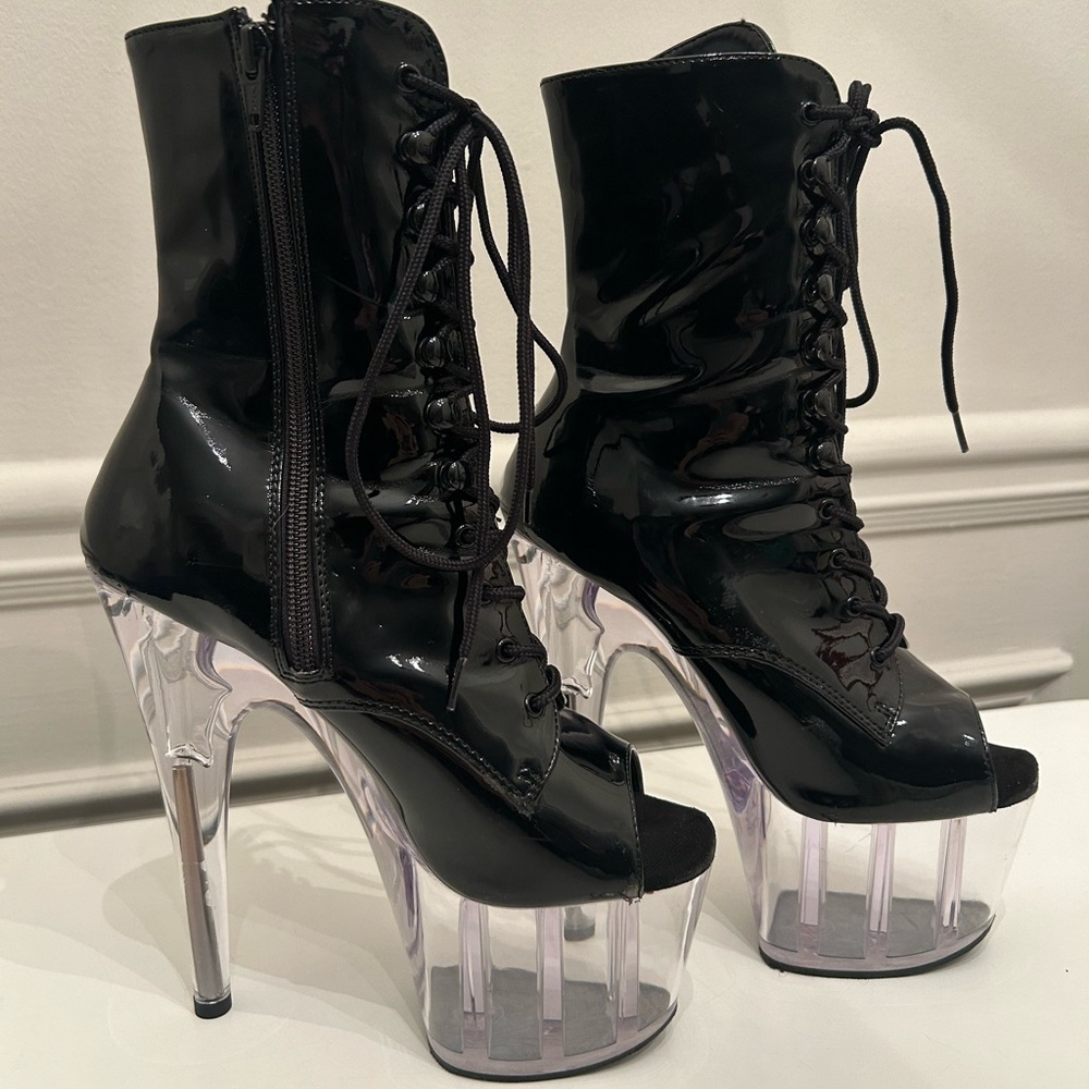 Pleaser Black Patent Lace-Up Platform Heels View 2